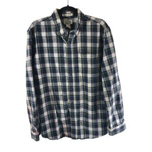 LL Bean Mens Flannel Shirt Slightly Fitted Button Up Cotton Plaid Blue L